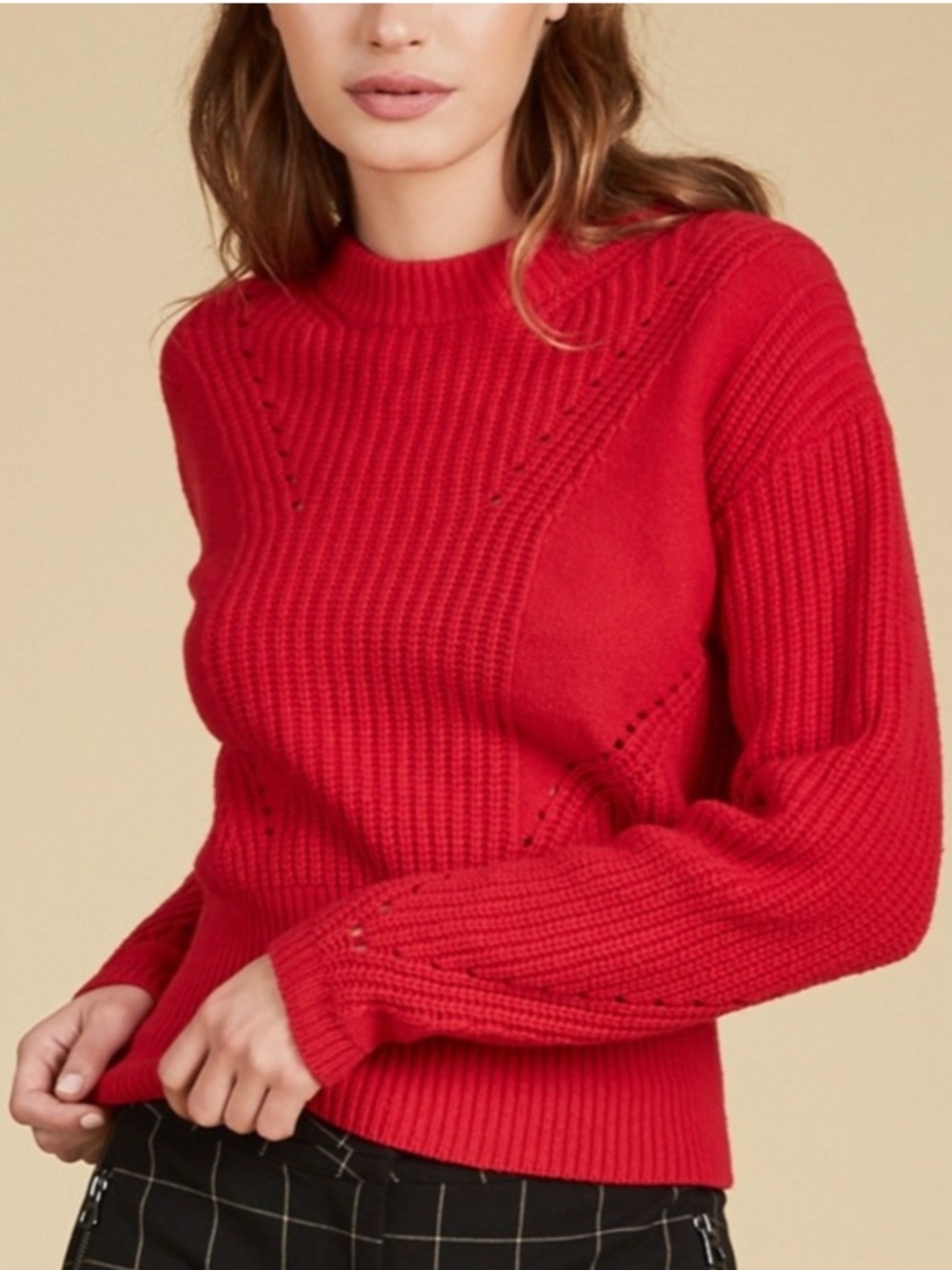 Tanya Taylor Eloisa red mock neck textured knit sweater